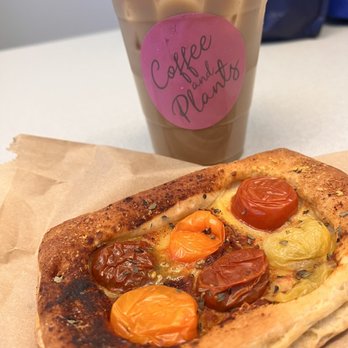 Coffee and Plants - Superfood Latte and Savory Tomato, Mozarella & Basil Flatt Puff Pastry   Perfect breakfast when you have to work from The office - Coffee & Tea Near Me - Pasadena, California