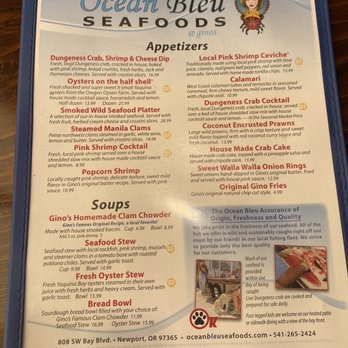 Ocean Bleu At Gino's - Menu 9/2020 - Seafood Near Me - Newport, Oregon Ocean Bleu At Gino's - Menu 9/2020 - Seafood Near Me - Newport, Oregon