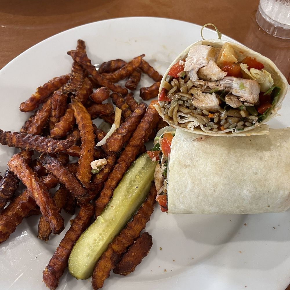 Peach Valley Cafe - Chicken teriyaki wrap with sweet potato fries - Breakfast & Brunch Near Me - Maitland, Florida Peach Valley Cafe - Chicken teriyaki wrap with sweet potato fries - Breakfast & Brunch Near Me - Maitland, Florida
