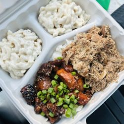 Hawaiian Bros Island Grill - Build your own plate with Honolulu Chicken + the Luau Pork and double mac salad