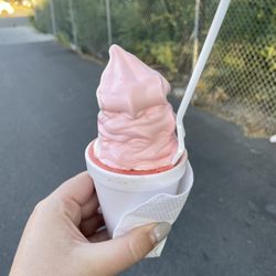 Zeppe's Italian Water Ice - Strawberry and vanilla custard with strawberry peach ice.