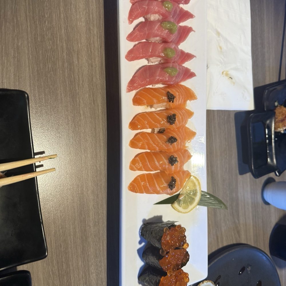 Orange Fish - Blue Fin Tuna Nigiri (Sushi) & Salmon Nigiri (Sushi) & fish eggs sushi - Ramen Near Me - La Verne, California Orange Fish - Blue Fin Tuna Nigiri (Sushi) & Salmon Nigiri (Sushi) & fish eggs sushi - Ramen Near Me - La Verne, California