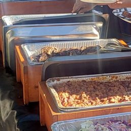 Ribs, chicken,  tri-tip, baked beans, coleslaw