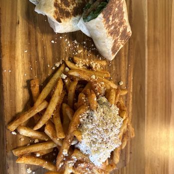 Shawarma Time - Falafel Wrap with greek fries - Mediterranean Near Me - Seattle, Washington Shawarma Time - Falafel Wrap with greek fries - Mediterranean Near Me - Seattle, Washington