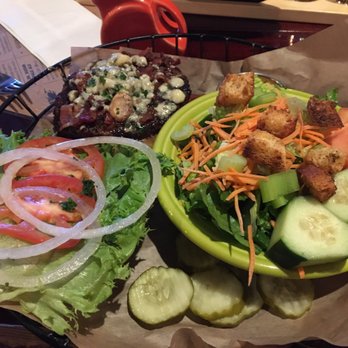 Radio Brewing Company - Blue cheese burger with salad and homemade dressing... yum - New American Near Me - Kellogg, Idaho Radio Brewing Company - Blue cheese burger with salad and homemade dressing... yum - New American Near Me - Kellogg, Idaho