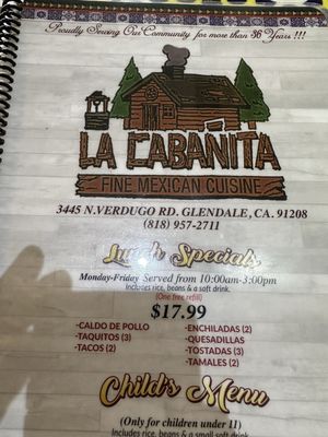 Menu photo 1 La Cabañita Glendale, CA