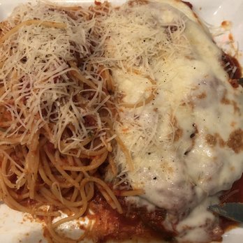 Pomodoro Rosso - Eggplant Parmigiana with spaghetti - Italian Near Me - New York, New York Pomodoro Rosso - Eggplant Parmigiana with spaghetti - Italian Near Me - New York, New York