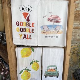 a display of tea towels a display of tea towels