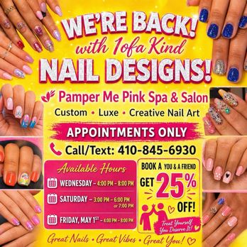 Pamper Me Pink - Welcome to Pamper Me Pink Spa & Salon "Beauty with Excellence & Care." - Nail Salons Near Me - Selbyville, Delaware Pamper Me Pink - Welcome to Pamper Me Pink Spa & Salon "Beauty with Excellence & Care." - Nail Salons Near Me - Selbyville, Delaware