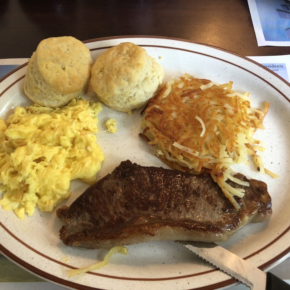 The Villa Diner - Steak and Eggs-- Scrambled Eggs, Hash Brown, and Biscuits - Italian Near Me - Charlottesville, Virginia