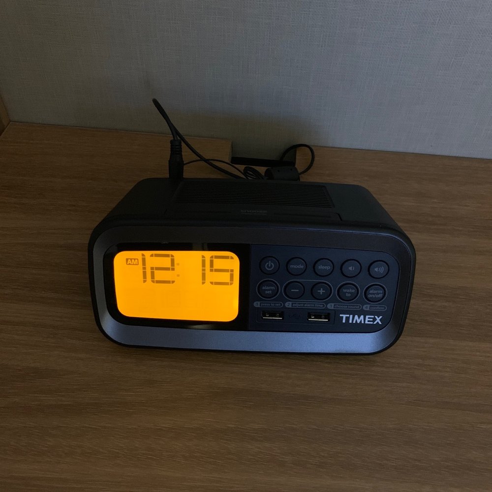 Nightstand clock with two USB outlets Nightstand clock with two USB outlets