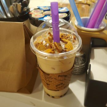 One Bite Cafe - Dalgona Milk Tea with black sugar boba and oat milk - Desserts Near Me - Seattle, Washington One Bite Cafe - Dalgona Milk Tea with black sugar boba and oat milk - Desserts Near Me - Seattle, Washington
