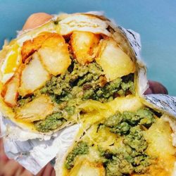 The Chori-Man - Breakfast Burrito with Tolucan Green Chorizo, Fried Eggs, Cheese and crispy papas #exoticmeats #chorizo #southbay