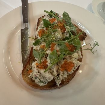 Pecan Square Cafe - Smoked kingfish tartine - trout roe, pea shoots, sourdough toast - New American Near Me - Austin, Texas Pecan Square Cafe - Smoked kingfish tartine - trout roe, pea shoots, sourdough toast - New American Near Me - Austin, Texas