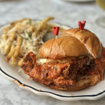 Emerson's - The Tie Dye Fried Chicken Sandwich - Vodka sauce, Buratta, sunflower seed pesto, toasted Mediterra brioche bun - Cocktail Bars Near Me - Pittsburgh, Pennsylvania