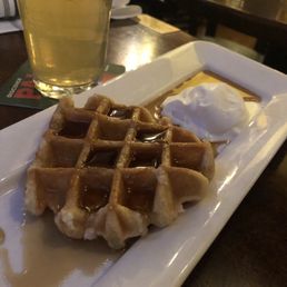 Belgian waffle with maple syrup. Also beer.