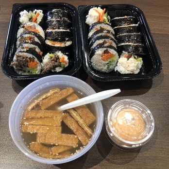 Kingbob - Bulgogi and crab salad kimbap with spicy kimchi dip and side of tofu soup. Soooooo tasty!!! - Korean Near Me - San Francisco, California