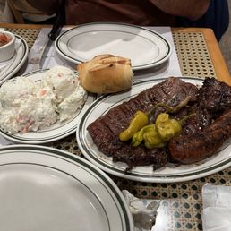 Potato salad with #4. One Tira Asado, 1 Chorizo y Entrana Combo