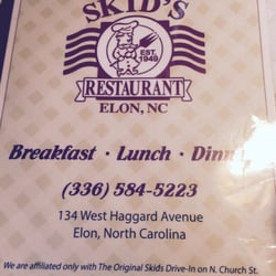 Skid's Restaurant - Front of Menu