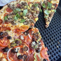 1/2white sauce , and 1/2 red sauce Best Darn Pizza ever!! 1/2white sauce , and 1/2 red sauce Best Darn Pizza ever!!