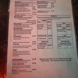 Johnnie Lega's Restaurant & Tavern - Menu
