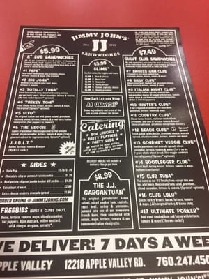 Menu photo 2 Jimmy John's Apple Valley, CA