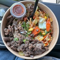 Bibimbap (with the fried egg removed so you can see all the veggies