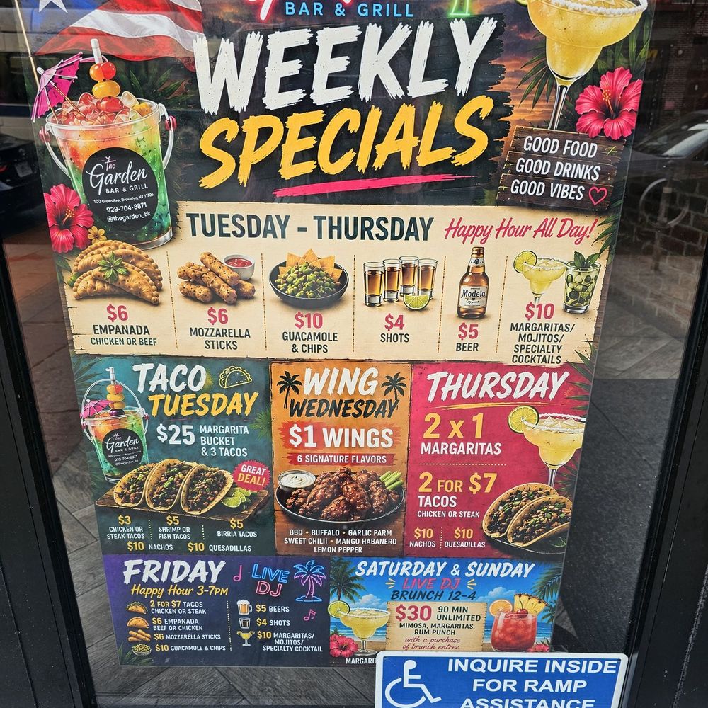 The Garden Bar And Grill - Weekly specials... - Latin American Near Me - Brooklyn, New York The Garden Bar And Grill - Weekly specials... - Latin American Near Me - Brooklyn, New York