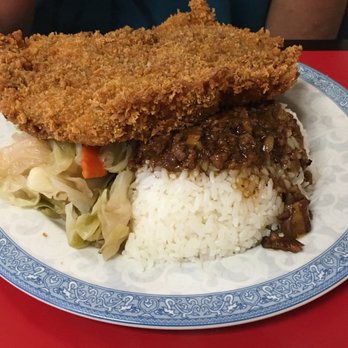 Tainan Bistro - Chicken steak with rice- huge portions and minced pork on top of rice - Taiwanese Near Me - Houston, Texas Tainan Bistro - Chicken steak with rice- huge portions and minced pork on top of rice - Taiwanese Near Me - Houston, Texas