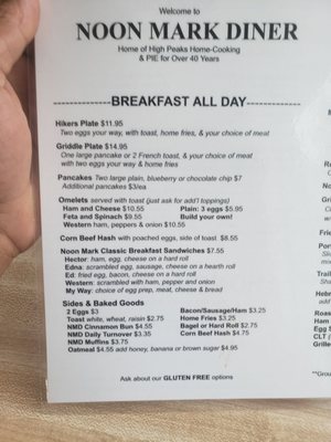 Menu photo 1 Noon Mark Diner Keene Valley, NY Menu photo 1 Noon Mark Diner Keene Valley, NY