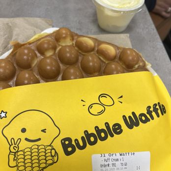 Happy Lemon - Original Bubble Waffle with puff cream. The puff cream tasted like sweetened butter... - Coffee & Tea Near Me - Gilroy, California Happy Lemon - Original Bubble Waffle with puff cream. The puff cream tasted like sweetened butter... - Coffee & Tea Near Me - Gilroy, California