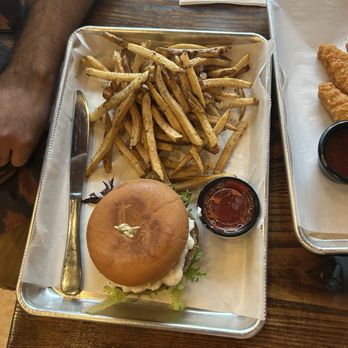 Melt Kitchen and Bar - Black Bean Burger with Duck Fat Fries *no duck fat* - New American Near Me - Greensboro, North Carolina