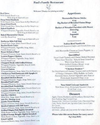 Menu photo 2 Paul's Family Restaurant Elgin, IL Menu photo 2 Paul's Family Restaurant Elgin, IL