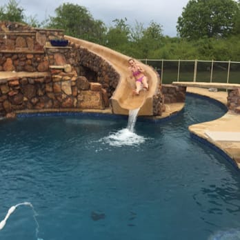 Parker County Pools - 40 ft custom slide with lazy river - Pool & Hot Tub Service Near Me - Weatherford, Texas