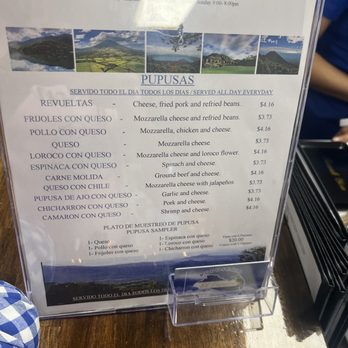 Pupuseria El Paraiso - This is specifically their pupusa menu. They have other things too like breakfast and a whole main course menu - Salvadoran Near Me - Jacksonville, Florida Pupuseria El Paraiso - This is specifically their pupusa menu. They have other things too like breakfast and a whole main course menu - Salvadoran Near Me - Jacksonville, Florida