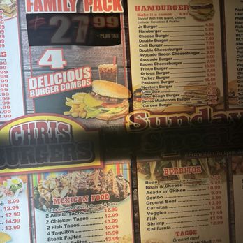 Chris Burgers - Here is the best I can get of the menu, it was at night. 09/2024. - Burgers Near Me - Winchester, California Chris Burgers - Here is the best I can get of the menu, it was at night. 09/2024. - Burgers Near Me - Winchester, California
