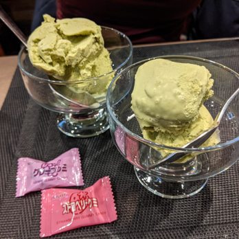Michi Sushi - Green tea ice cream and fruit gummy candies to finish our delicious meal. Yum. - Japanese Near Me - North York, Ontario