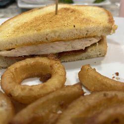 Pepper’s Healdsburg - Half of the Redwood Club, and onion rings.