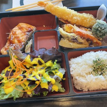 Hashi Gawa - Bento Box with Salmon and Tempura - Japanese Near Me - Alameda, California Hashi Gawa - Bento Box with Salmon and Tempura - Japanese Near Me - Alameda, California