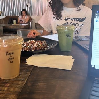 Lift Coffee Roasters - Rose oat latte, matcha rose oat, avocado toast (which used to come with a side of watermelon but we didn't get any) - Coffee & Tea Near Me - Riverside, California