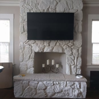 Lex The Tech Guy - 55" TV mounted on lava rock fireplace! - Home Theatre Installation Near Me Lex The Tech Guy - 55" TV mounted on lava rock fireplace! - Home Theatre Installation Near Me