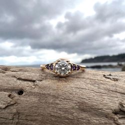 Miller's Jewelry - 14-karat Yellow Gold Engagement Ring with Diamond Center and Four Montana Yogo Sapphires (from our Huckleberry Collection)