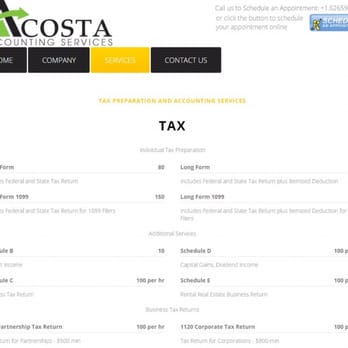 Acosta Accounting Services - Tax preparation price list - Tax Services Near Me - Glendora, California Acosta Accounting Services - Tax preparation price list - Tax Services Near Me - Glendora, California