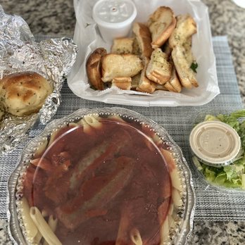 Jimmy Brooklyn's Pizza Parlor - Garlic rolls, 2 sausage with penne, garlic bread with sauce and Cesar side salad. - Italian Near Me - Wellington, Florida Jimmy Brooklyn's Pizza Parlor - Garlic rolls, 2 sausage with penne, garlic bread with sauce and Cesar side salad. - Italian Near Me - Wellington, Florida