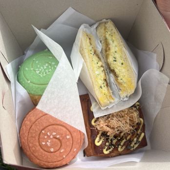 Bake Sum - egg sando, okonomiyaki danish, strawberry and pandan concha - Desserts Near Me - Oakland, California