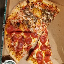 Papa Johns Pizza - Half pepperoni and half sausage New York style pizza