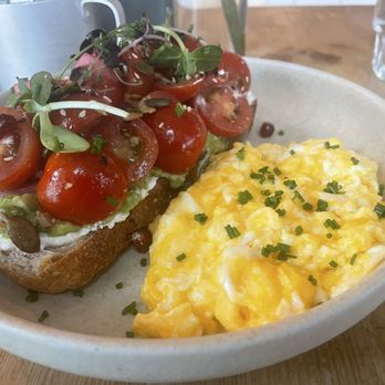 Cafefin - Cherry avocado toast. The eggs are extra. - Cafes Near Me - Prague, Puerto Rico
