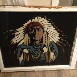 Found this glass painting gem and a saddle from the 1930's.