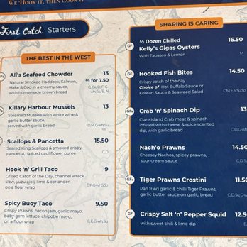 Hooked Seafood Restaurant - Main menu - Seafood Near Me - Galway, G