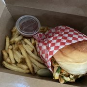 Photo of Estero Cafe - Valley Ford, CA, United States. Fried Chicken Sandwich with fries.